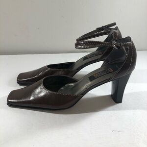 Robert David Sparta Brown Leather Ankle Strap Heels Womens 9.5M Square Toe